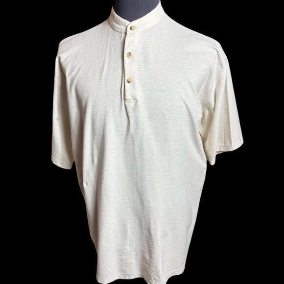 Robert Stock Style men's Linen Blend Polo shirt size XL Cream - Picture 1 of 8